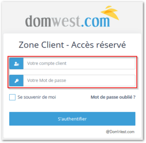 Authentification site client domwest